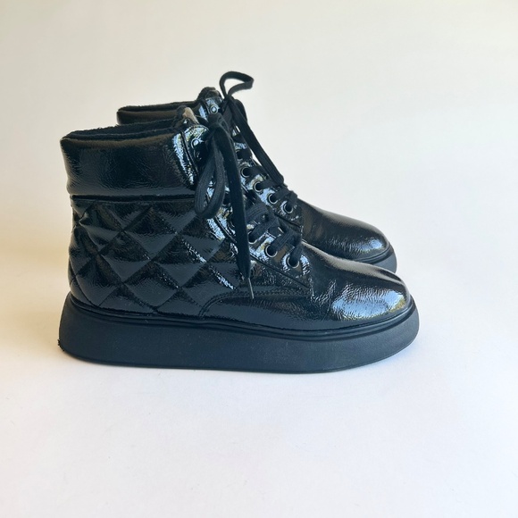 H&M Black Patent Leather Quilted Combat Boots size EUR 41, US 10.5 - Picture 2 of 14